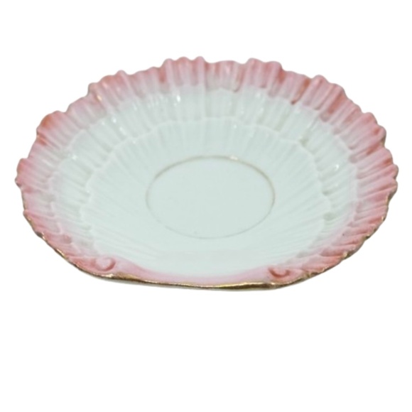 VINTAGE PORCELAIN CLAMSHELL TRINKET SOAP DISH PINK & WHITE 4.5” - Picture 2 of 3